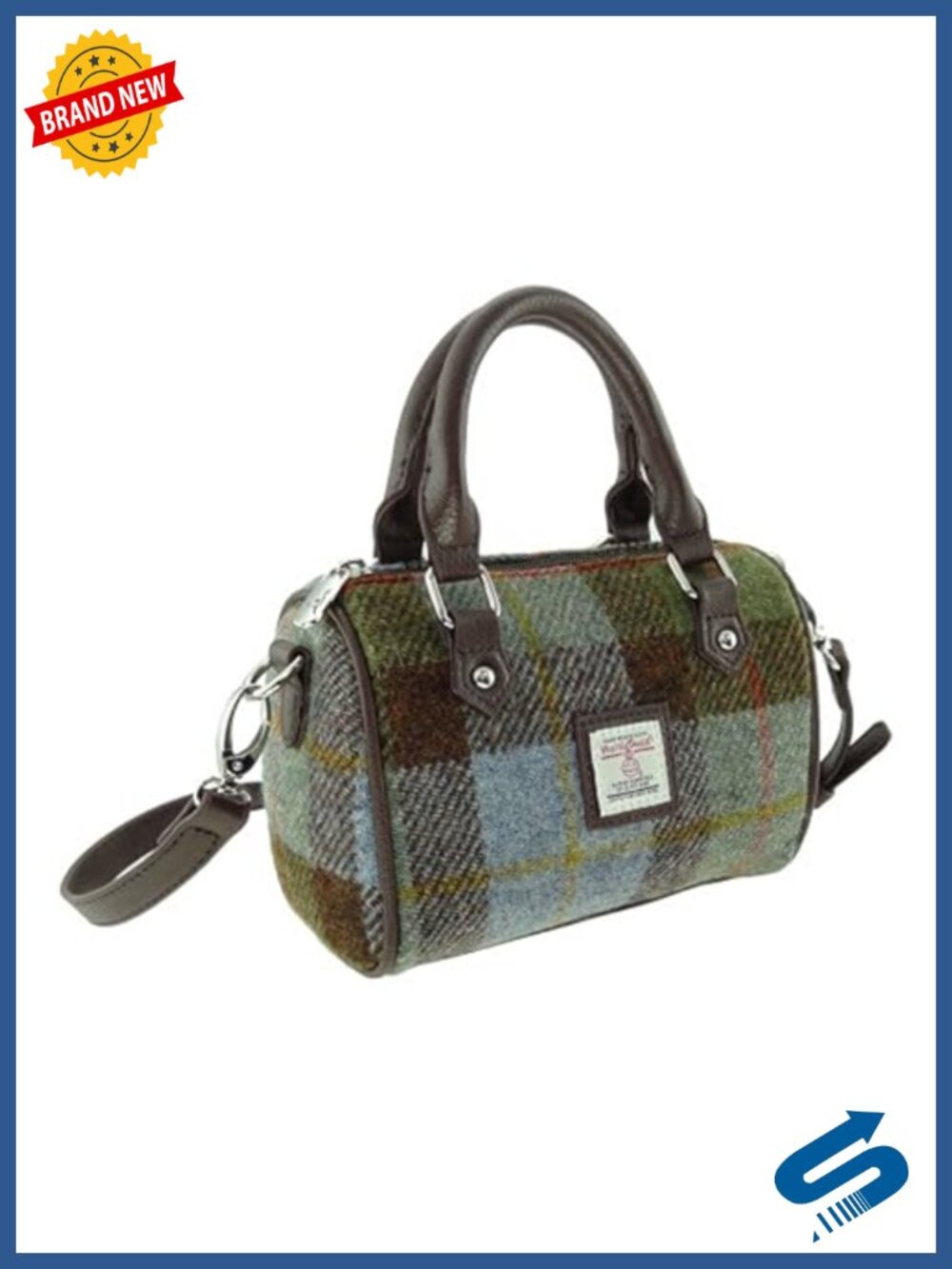Authentic Harris Tweed Mini Bowling Bag with Adjustable Strap